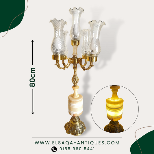 Brass lamps with interior lighting in natural marble, 5 bulbs.